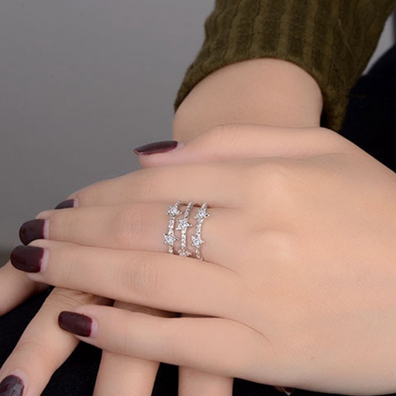 Nhẫn hở nhiều lớp đính đá zircon hình ngôi sao thiết kế thời trang cho nữ