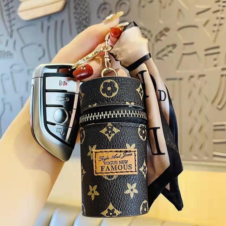 Túi Mini Hình Trụ Họa Tiết Phong Cách Retro Có Khóa Kéo