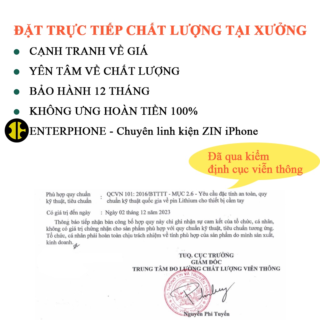 Pin iP 7/ 7 Plus Enter bảo hành 12 tháng