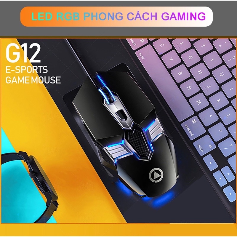 Chuột Máy Tính Laptop Gaming Có Dây YINDIAO G12 LED RGB Tự Động Đổi Màu Có 4 Màu Hồng Trắng Đen Bạc Xám