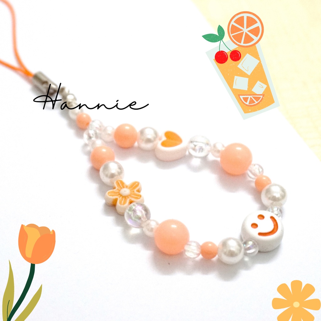 (Đỏ/Tím/Cam/Hồng/Xanh/Vàng) Móc khóa hạt trai mặt cười - Phụ kiện dây treo điện thoại túi xách balo chìa khóa handmade