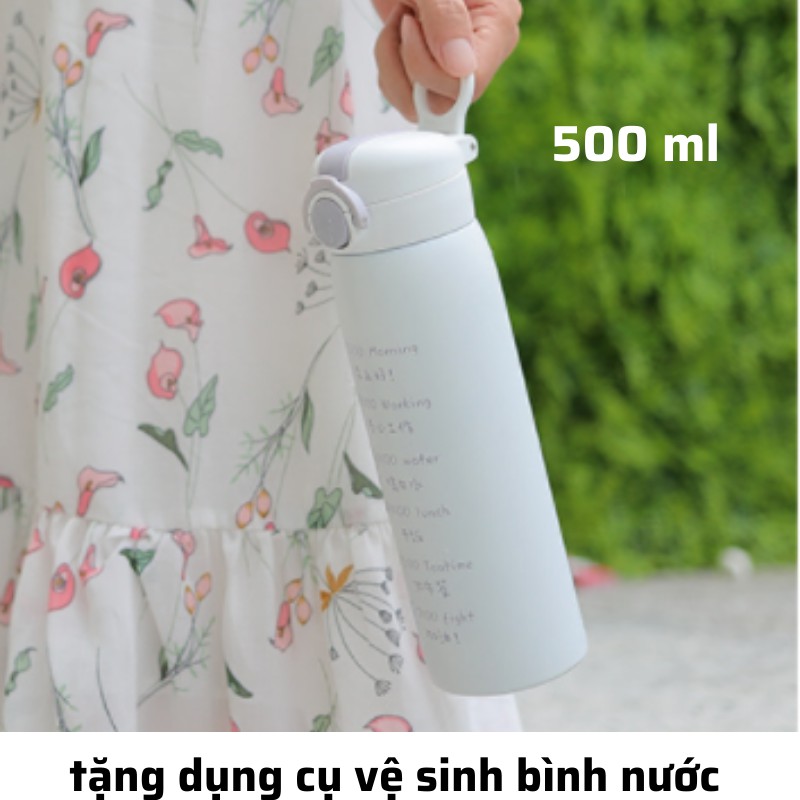 Bình giữ nhiệt INOX 304 phong cách hàn quốc , bình nước có ống hút dung tích 500ml có dây đeo