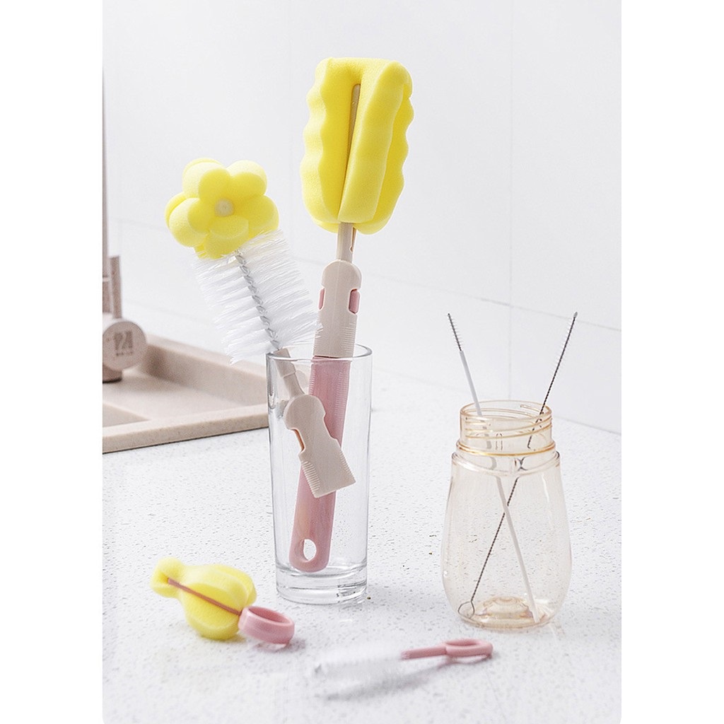 Bộ dụng cụ cọ rửa bình sữa cho bé mút xốp 6 chi tiết cao cấp MISUTA xuất Nhật, vệ sinh sạch sẽ cho trẻ