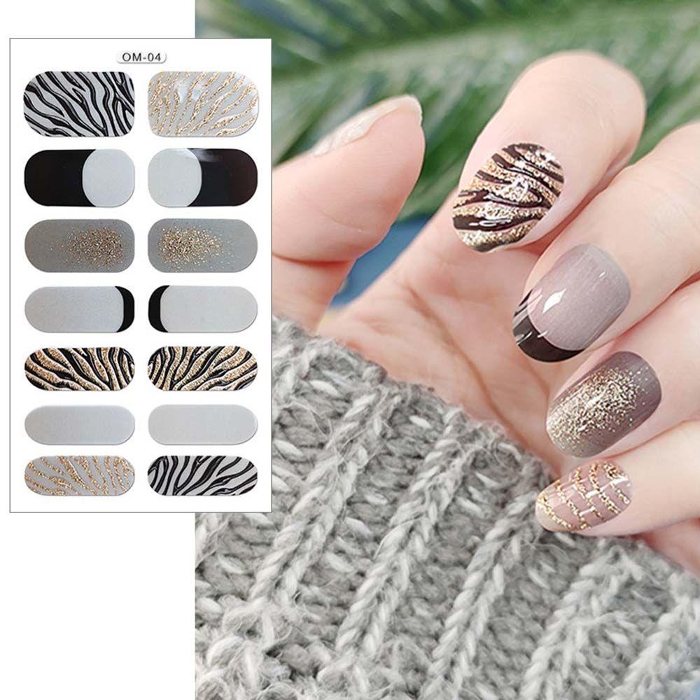 OCEANMAP Tờ 14 Miếng Dán Móng Tay Tự Dính Họa Tiết Da Báo Trang Trí Toàn Diện