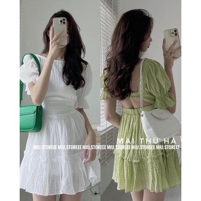 VÁY TRƠN TAY CHUN BỒNG CUTOUT EO DÂY NGANG LƯNG ĐŨI XỐP XINHH VXTBKE