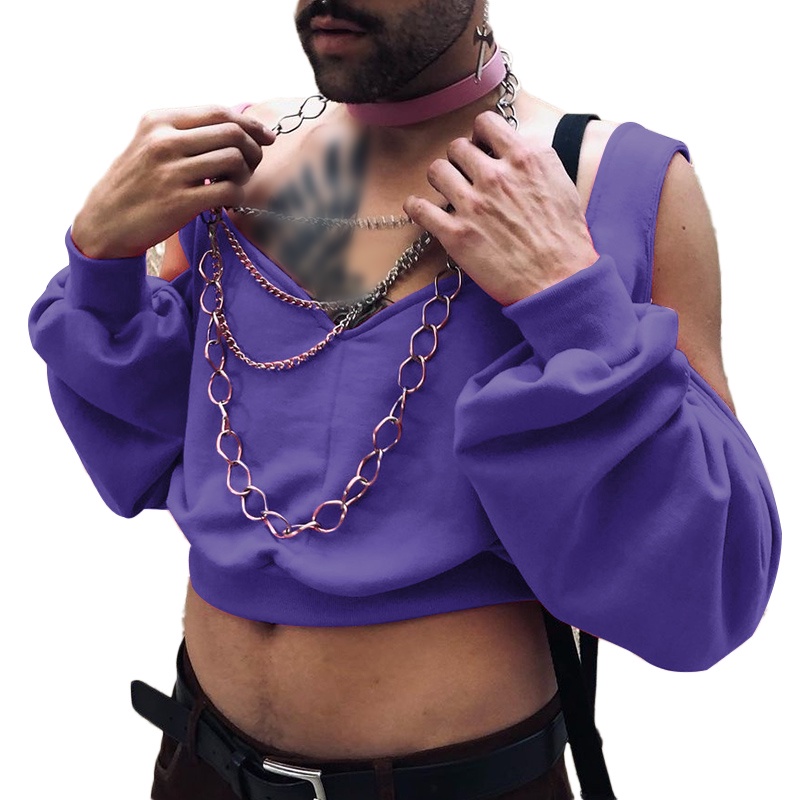 Áo crop top INCERUN tay dài phồng cổ chữ V 3 màu sắc tùy chọn thời trang dành cho nam