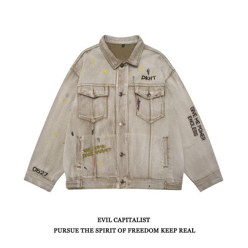 Áo Khoác Denim Dáng Rộng Cỡ Lớn Thêu Họa Tiết Kiểu Retro Mỹ Thời Trang Xuân Thu Cho Nam