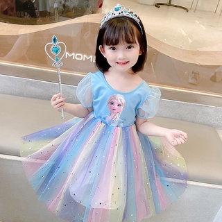 Váy xinh bé gái 1-8 tuổi đầm công chúa thời trang ngắn tay cầu vồng vải