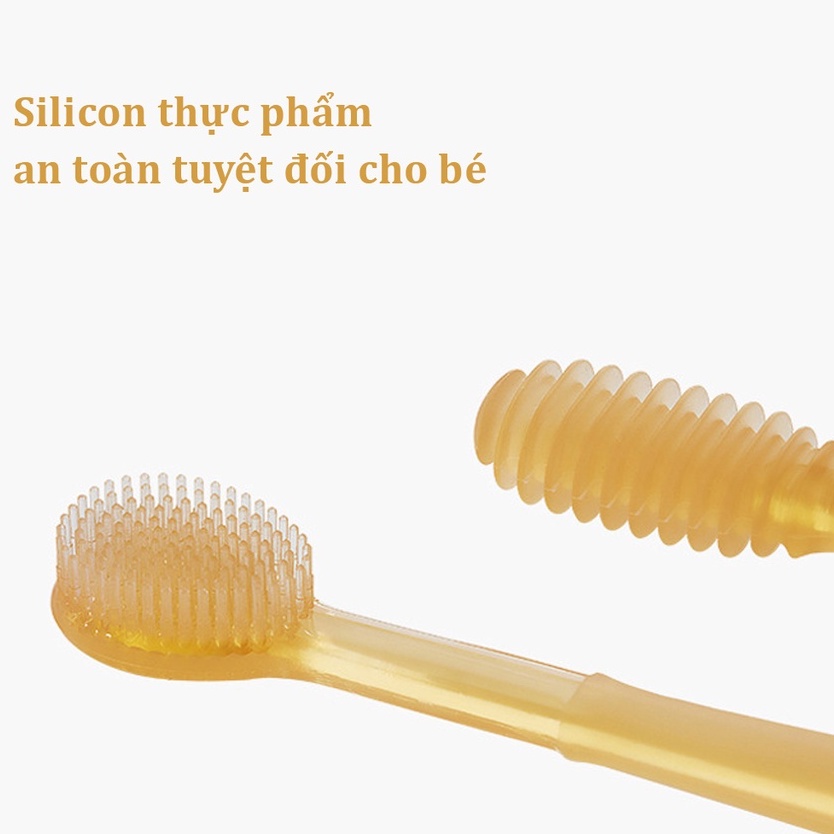 Set rơ lưỡi và bàn chải đánh răng silicon chsinh hãng kichi cho bé từ 0 - 18 tháng mesocshop