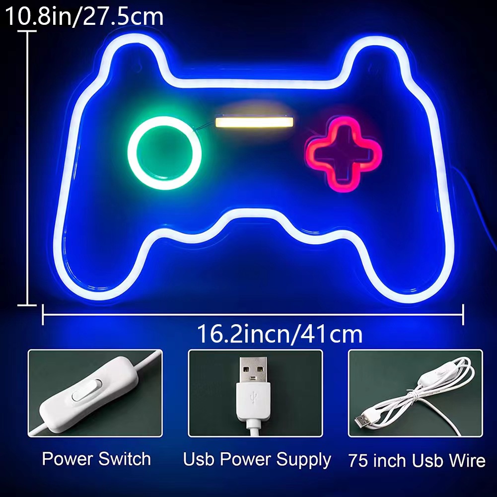 Đèn led neon size lớn tạo hình máy game, tai nghe, Squid Game decor phòng gaming, góc làm việc