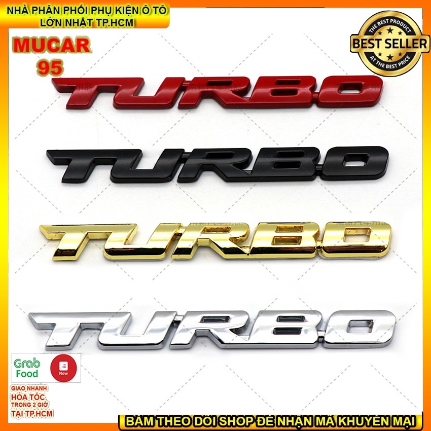 Chữ nổi Turbo trang trí xe hơi, chữ Turbo, chữ trang trí xe ô tô