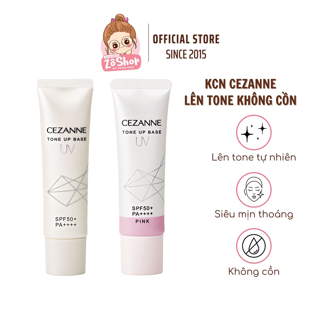 Kem Chống Nắng Cezanne Lên Tone Sáng Hồng/ Trắng Mịn Không Cồn Kiêm Kem Lót - Cezanne Tone Up Base SPF 50+ PA++++ (30g)