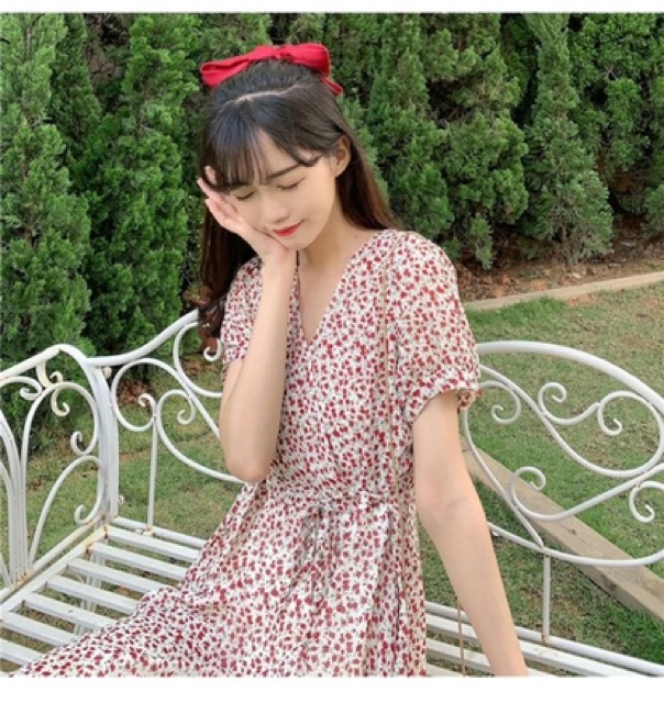 Váy hoa nhí cổ chéo Ulzzang 🌸 VKE8008 Hàng Quảng Châu | BigBuy360 - bigbuy360.vn