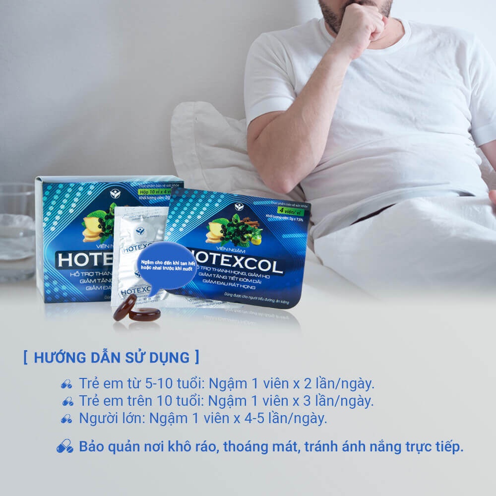 Kẹo Ngậm Thanh Họng Hotexcol hỗ trợ giảm ho hiệu quả Hộp 10 vỉ x 4 viên