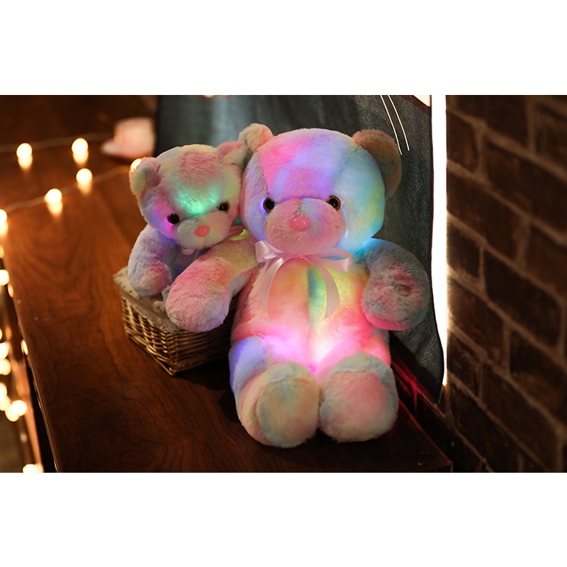 AIXINI ✨30/50CM Rainbow Creative Light Up LED Teddy Bear Stuffed Animals Plush Toy Colorful Glowing Christmas Gift for Kids Pillow