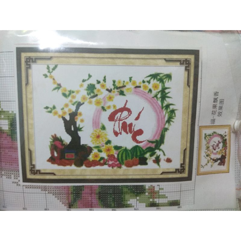 Tranh thêu chữ thập chữ Phúc ngày tết