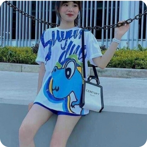 [HCM] Set bộ nữ, set đùi áo thun from rộng 60kg hoạ tiết teen chất cotton co dãn mịn mát SKUS-96
