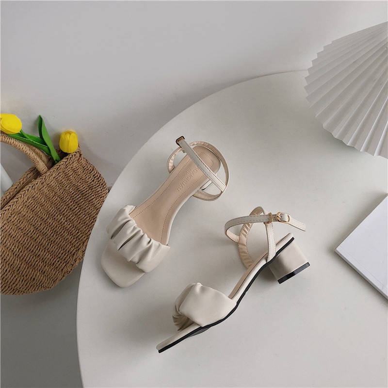 Giày sandal cao gót quai xếp ly xinh xắn dành cho nữ - CG56