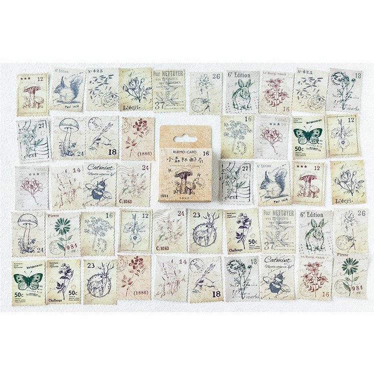 Hộp 46 miếng sticker mẫu tem cây nấm và khu rừng