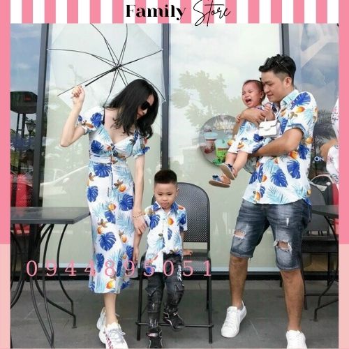 Áo váy gia đình đi biển họa tiết trái cam, chất đẹp. Family store