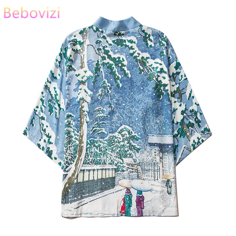 M-XXL 2021 Fashion Asian Blue Summer Streetwear Cardigan Women Men Harajuku Haori Japanese Kimono Cosplay  Yukata Clothes