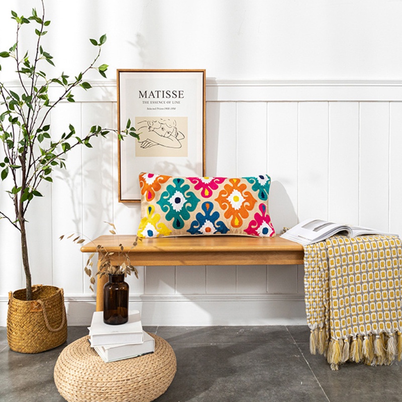 Aoto Vỏ Gối Thêu Hình Lạc Đà Alpaca Tua Rua Phong Cách Bohemian Cổ Điển