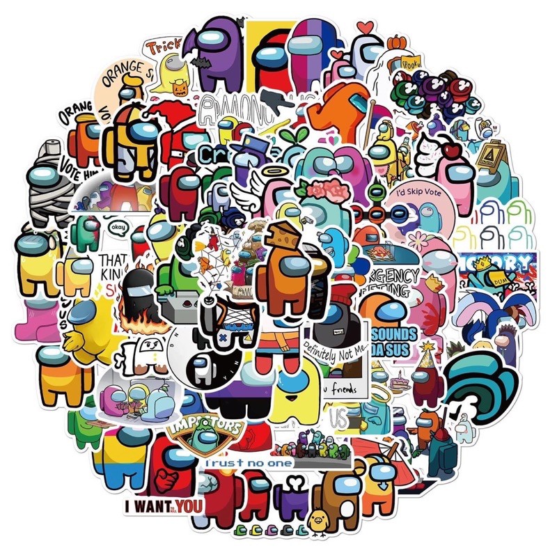 Set 200 sticker graffiti hình ảnh game Among Us dán trang trí điện thoại mũ bảo hiểm máy tính chống thấm nước