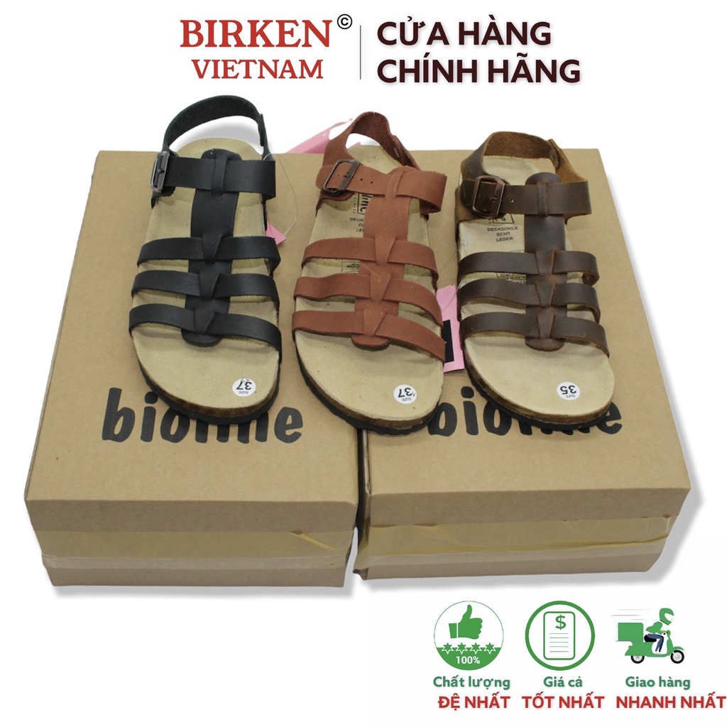 Giày sandal birken vietnam quai hậu da bò unisex xuất khẩu châu âu mã D12 Bioline