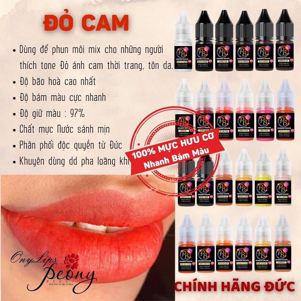 Mực phun xăm Hữu Cơ, ĐỎ CAM và 20 màu Mực Nước phun xăm Thẩm Mỹ