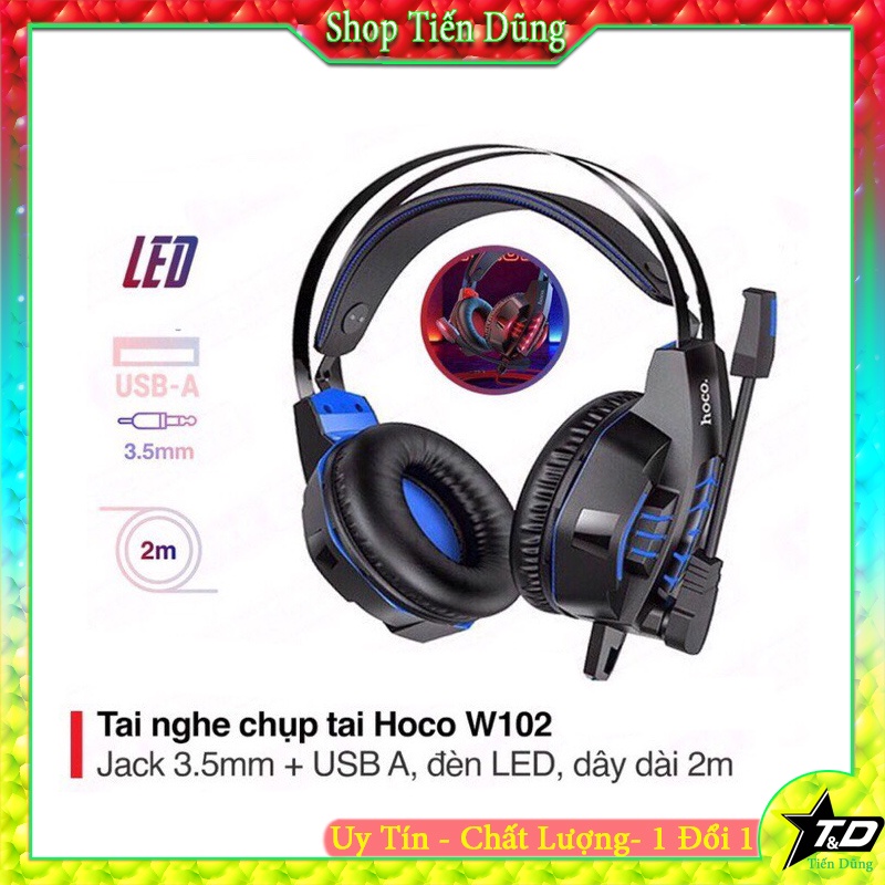 Tai Nghe Game Chụp Tai Hoco W102 Có Mic Điều Chỉnh Âm Lượng Chơi Game Pubg Liên Quân Trên PC Máy Tính