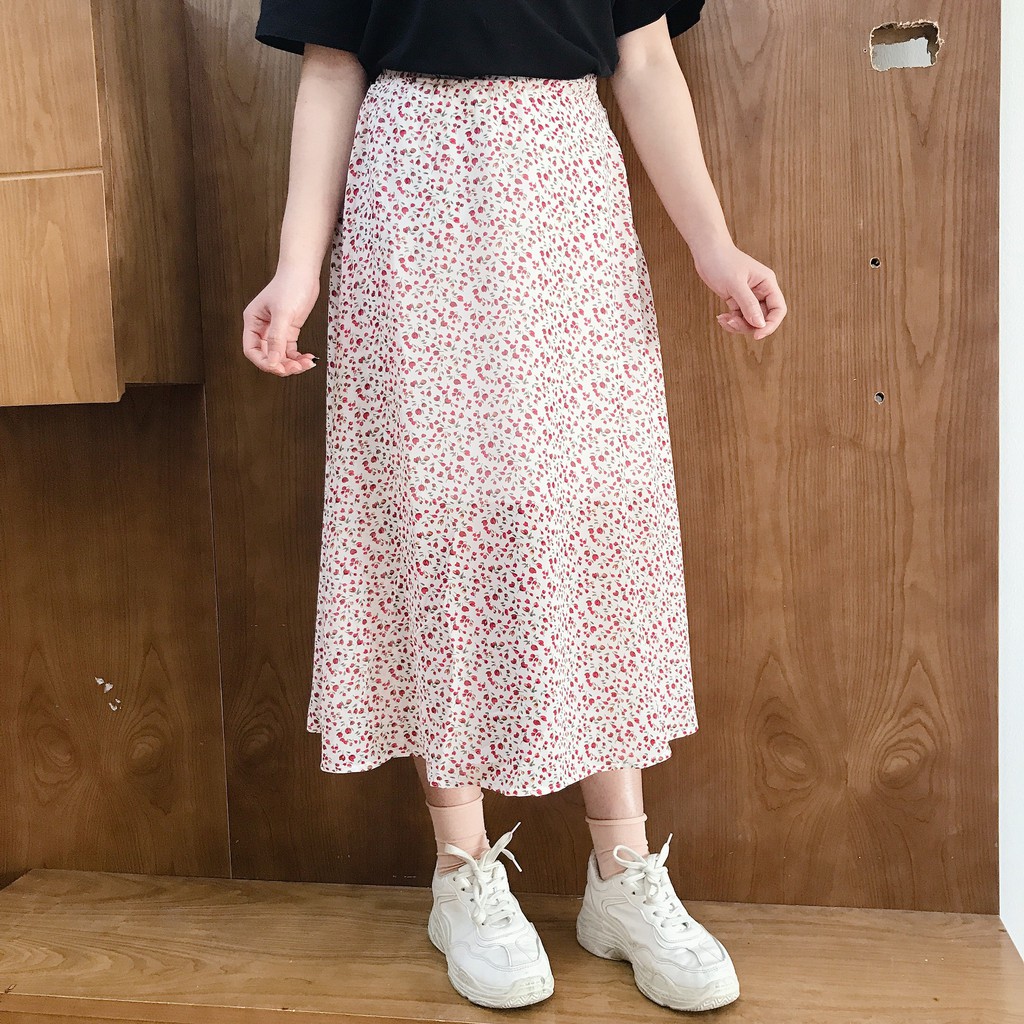 Chân Váy Hoa Nhí Vintage Dáng Dài Qua Gối Ulzzang Cạp Chun Zinti CV14
