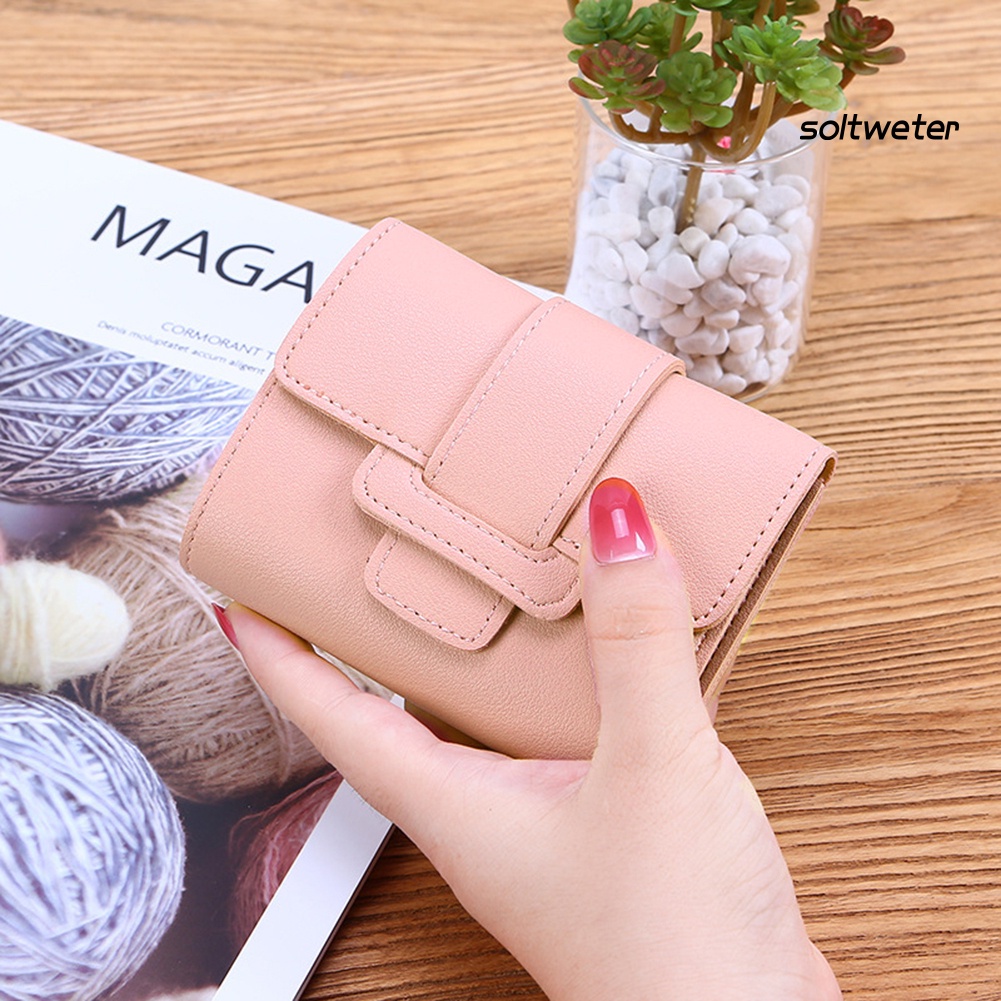 Ví ngắn đựng tiền/thẻ màu trơn thời trang cho nữ