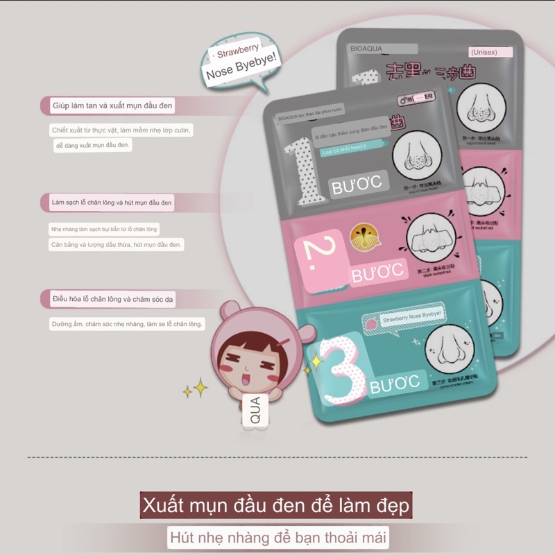 Sét lột mụn 3 bước chuyên sâu Bioaqua than hoạt tính, sạch mụn và chăm sóc da vùng mụn, lột mụn cám nhanh