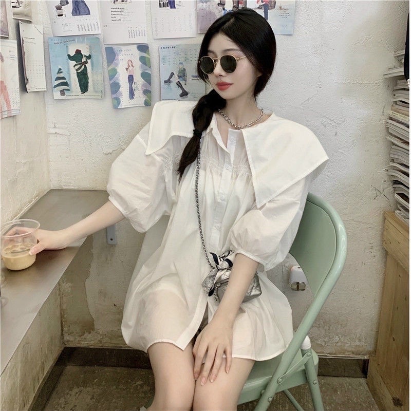 [Ảnh Thật] Áo Nữ Sơmi Babydoll Thô Mềm Cổ Bèo Nhọn 2 Màu [LanHin90] | BigBuy360 - bigbuy360.vn