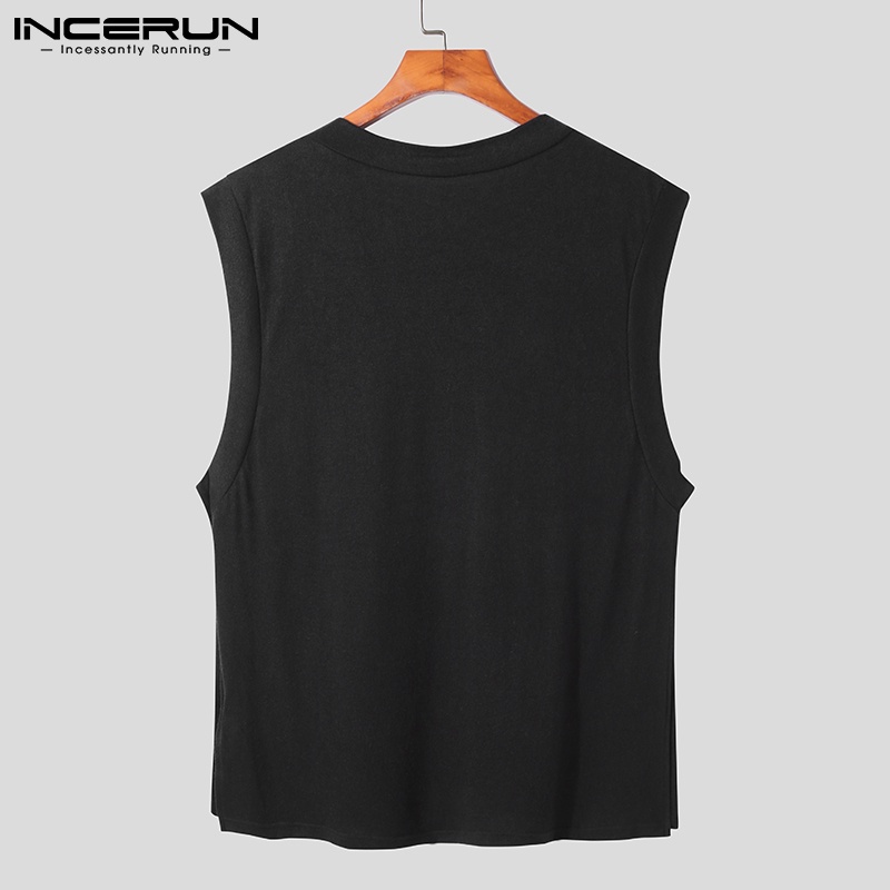 Áo sweater INCERUN dệt kim không tay màu trơn thời trang cho nam