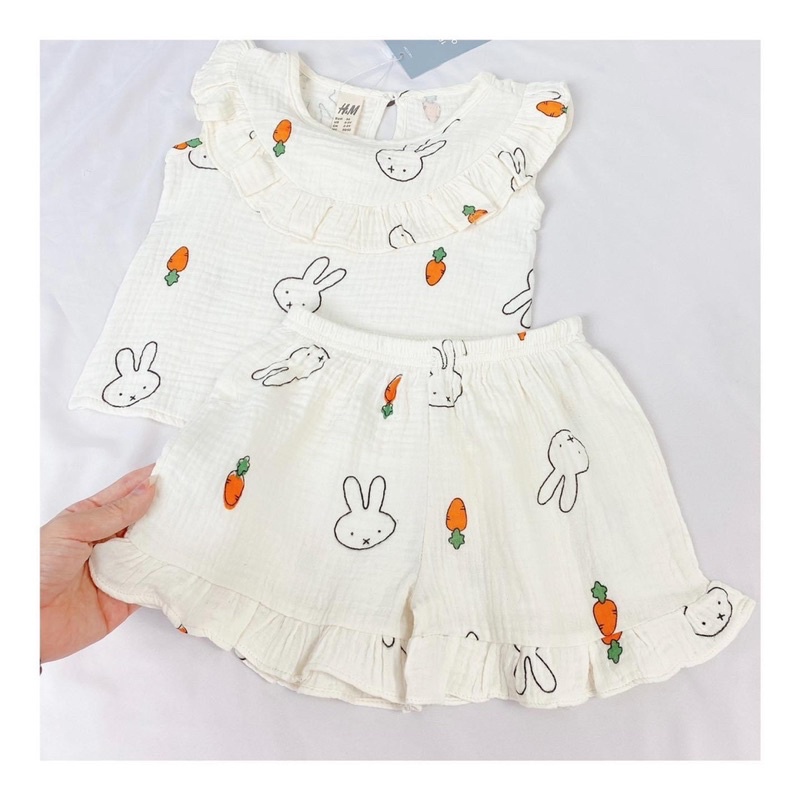vải xô muslin 2 lớp hình thỏ carot mềm mát cao cấp may khăn tắm,quần áo cho né