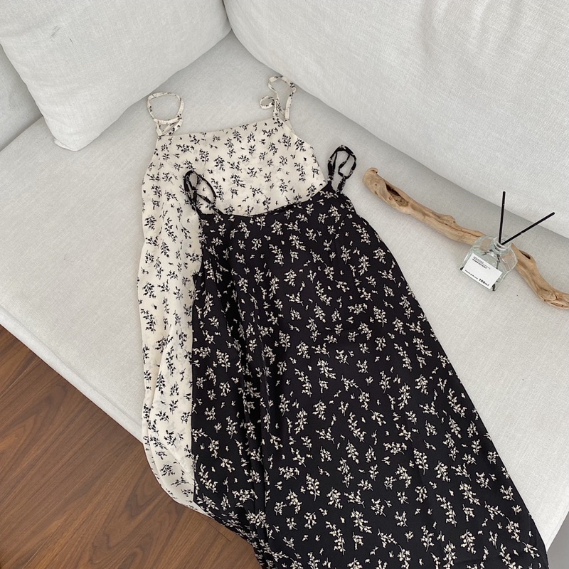 Váy hai dây CHERRYCOCO 40405 dáng suông, hoạ tiết lá nhí, vải voan thoáng mịn siêu mát | BigBuy360 - bigbuy360.vn