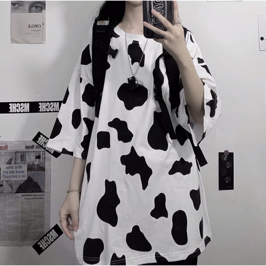 Áo Thun Bò Sữa Trơn Unisex  Phông tay lỡ form rộng loang màu đen trắng oversize cá tính Ulzzang HOT
