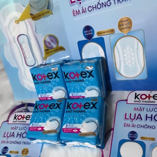 Băng vệ sinh KOTEX khô thoáng mặt lưới lụa hoá mỏng/dày cánh 23cm 8M  giá bao bì 19.500 mẫu mới