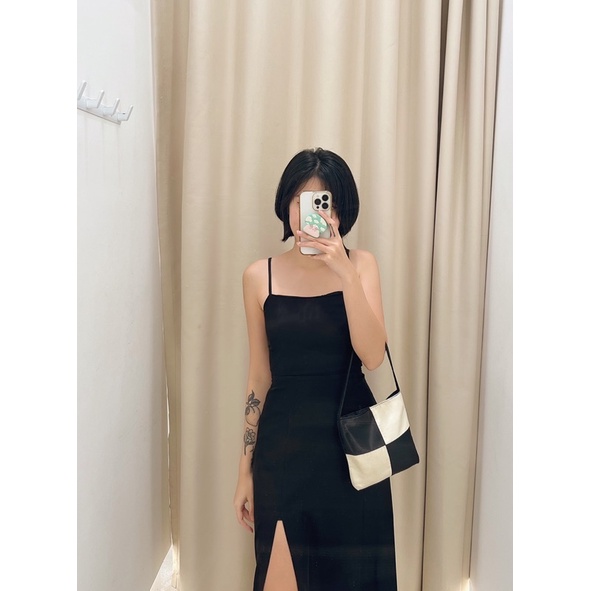 Naked By V - Váy midi đen dáng ôm xẻ tà Midnight Dress