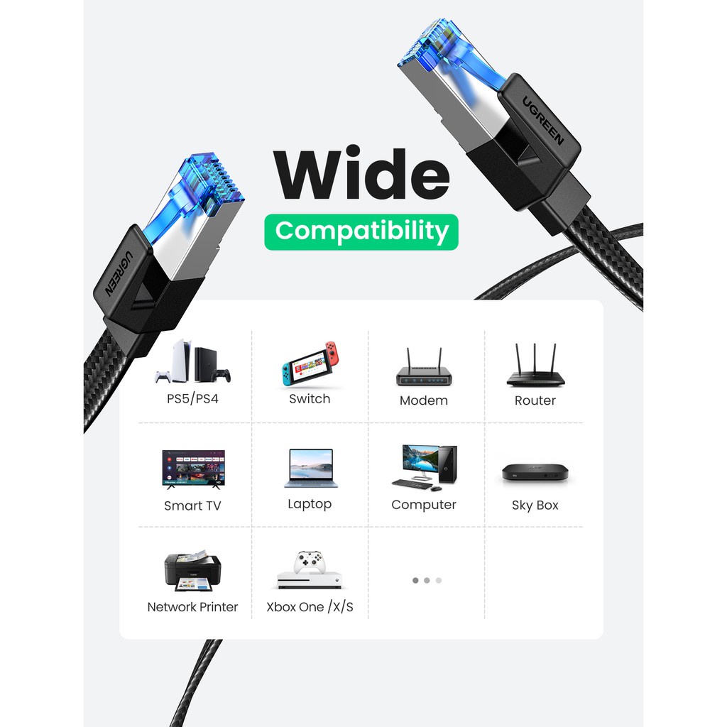 Dây cáp mạng RJ45 Ethernet Cat8 Dài 1m đến 10m Chính hãng Ugreen  80429 80430 80431 80432 80433