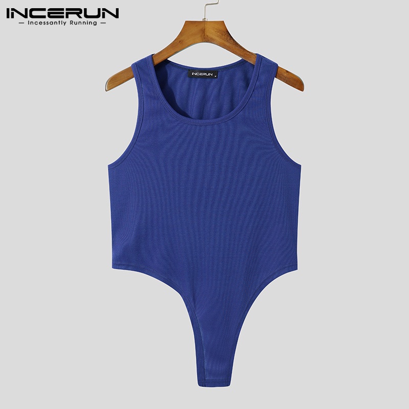 Áo kiểu INCERUN không tay màu trơn bất đối xứng phong cách thời trang dành cho nam