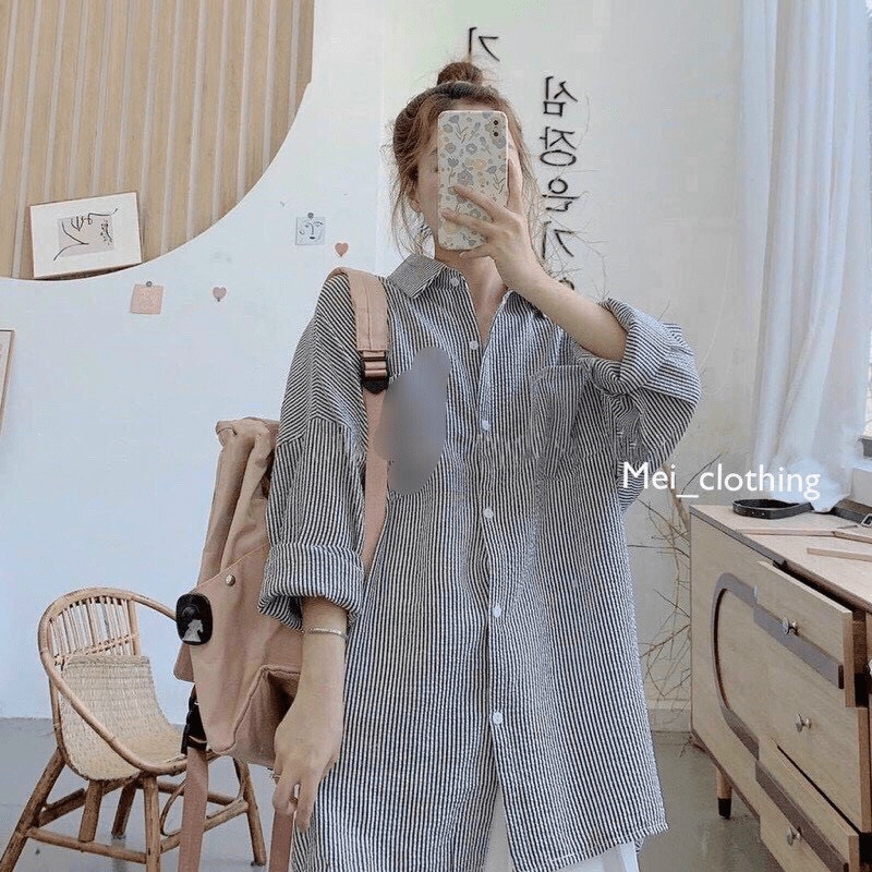(Mẫu Mới) Áo Sơ Mi Kẻ Sọc OverSize 100% Cotton Siêu Đẹp UP HHP