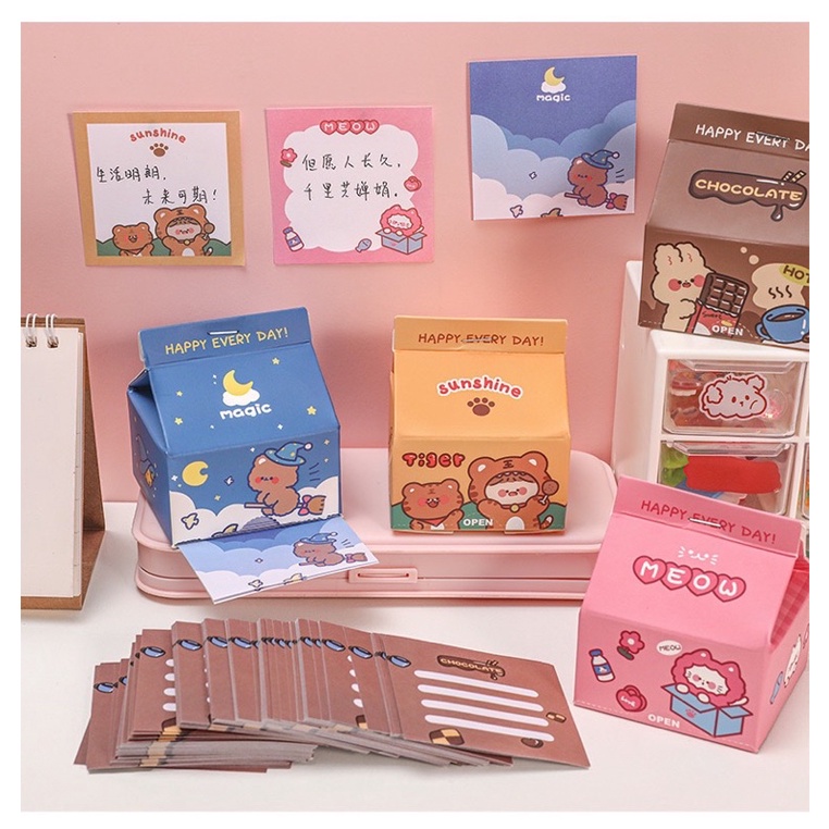 Giấy note/ giấy ghi chú hình hộp sữa 200 tờ siêu dễ thương
