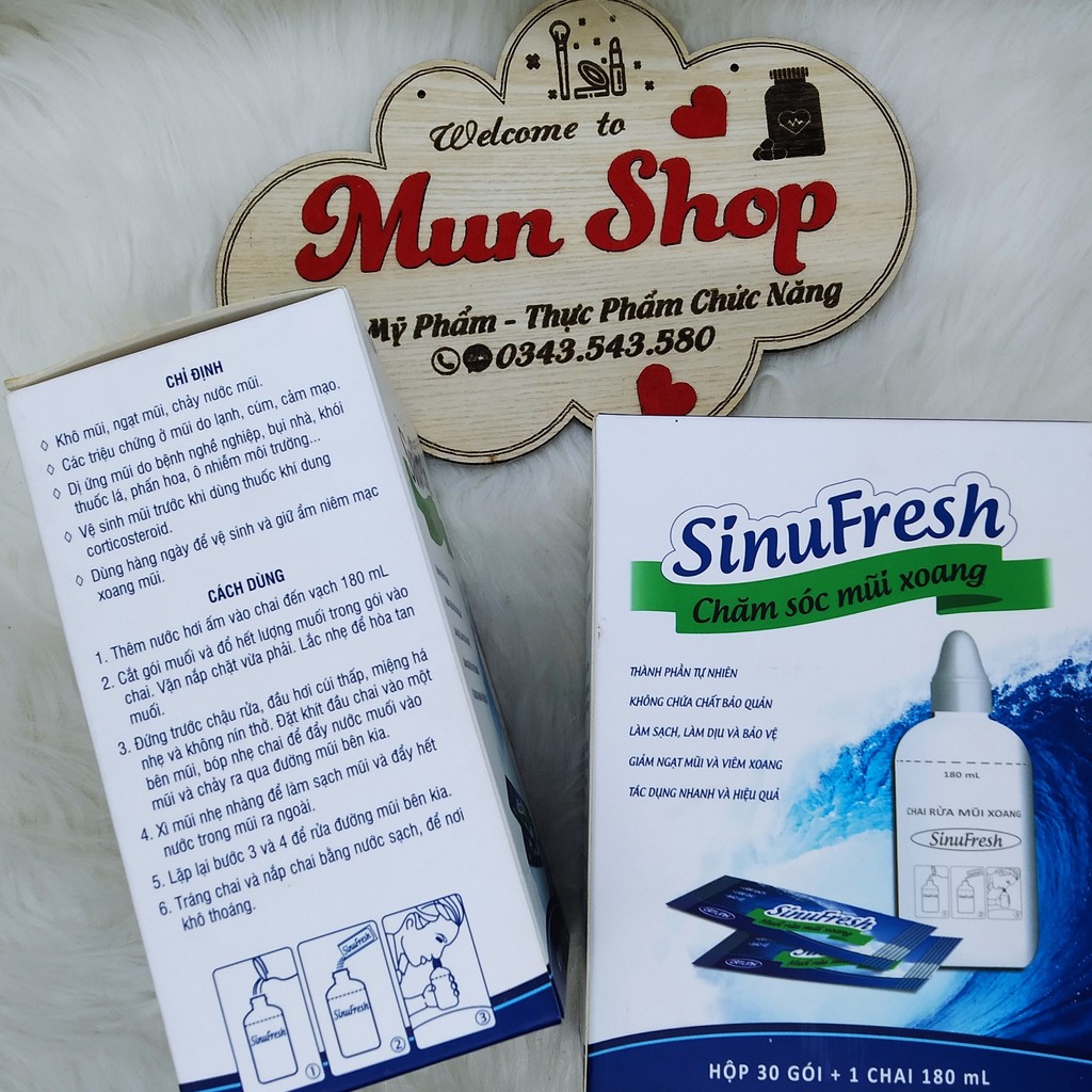 [CHÍNH HÃNG] SinuFresh - Muối Rửa Mũi Xoang Hộp 30 gói + 1 Chai rửa mũi 180 mL