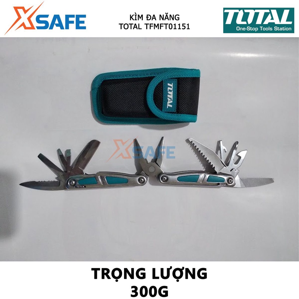 Kìm đa năng TOTAL TFMFT01151 | bộ kềm đa năng Có 15 công dụng cắt kích thước tổng thể 155 mm, Linh kiện bằng thép không