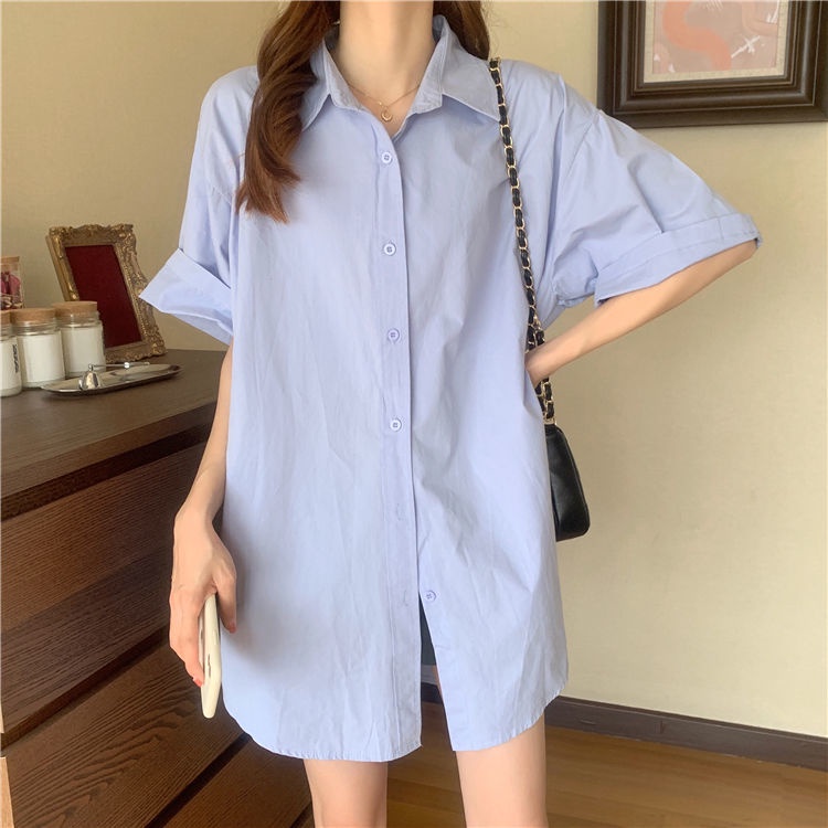 Áo sơ mi tay ngắn thêu hình gấu đơn giản phong cách retro dành cho nữ