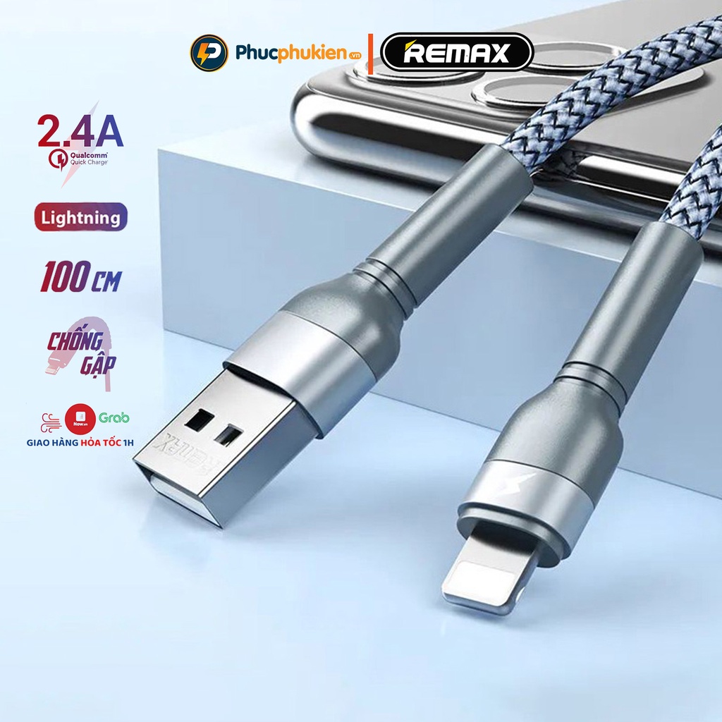 Dây sạc chính hãng Remax 124i hỗ trợ sạc nhanh 12w cho 13 pro max trở xuống - Phúc Phụ Kiện HCM Bảo hành 12 tháng 1 đổi