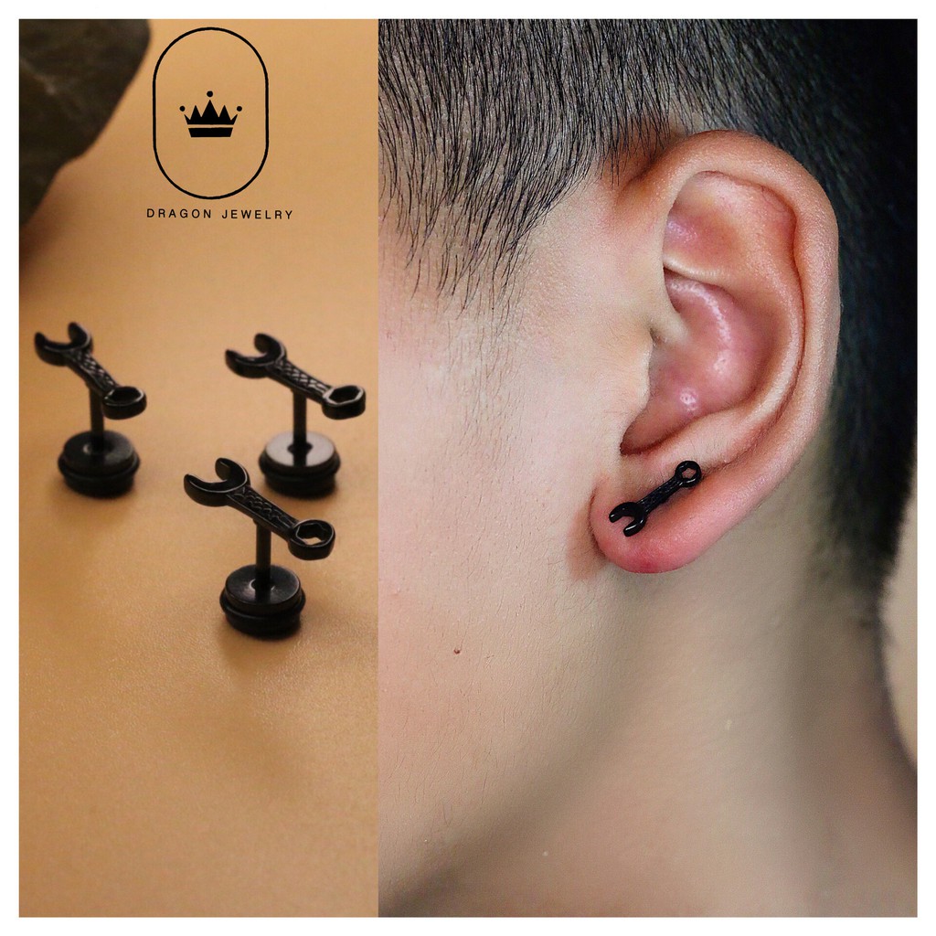 Khuyên tai nam nữ đẹp khuyên xỏ siêu chất hình clê Clé Earring phụ kiện nam giới mã E28B