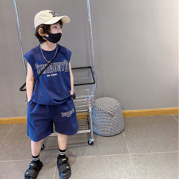 Bộ Quần Áo Cotton Không Tay Dáng Rộng In Họa Tiết Hoạt Hình Phong Cách Hàn Quốc Thời Trang Mùa Hè Cho Bé Trai